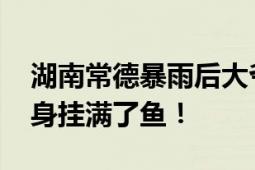 湖南常德暴雨后大爷穿了一身鱼满载而归 全身挂满了鱼！