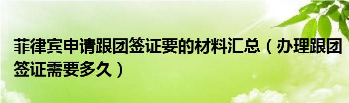 菲律宾申请跟团签证要的材料汇总（办理跟团签证需要多久）