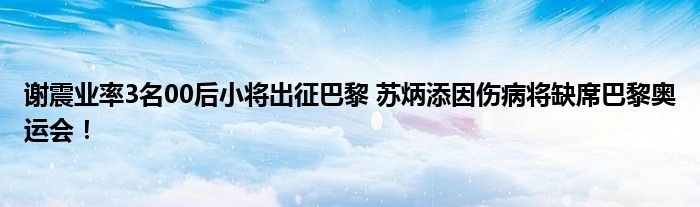 谢震业率3名00后小将出征巴黎 苏炳添因伤病将缺席巴黎奥运会！