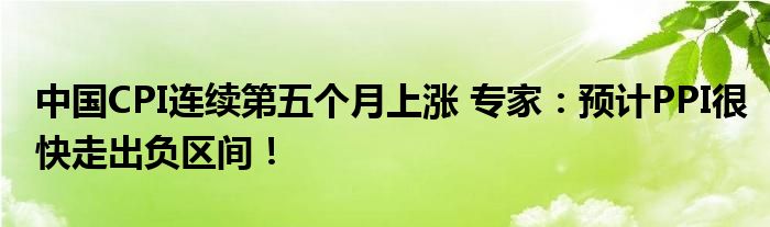 中国CPI连续第五个月上涨 专家：预计PPI很快走出负区间！