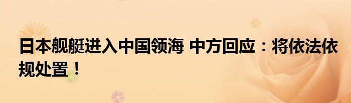 日本舰艇进入中国领海 中方回应：将依法依规处置！