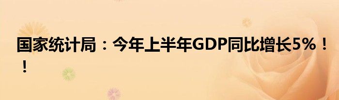 国家统计局：今年上半年GDP同比增长5%！！