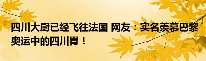 四川大厨已经飞往法国 网友：实名羡慕巴黎奥运中的四川胃！