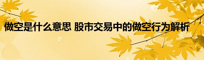 做空是什么意思 股市交易中的做空行为解析