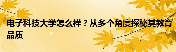 电子科技大学怎么样？从多个角度探秘其教育品质