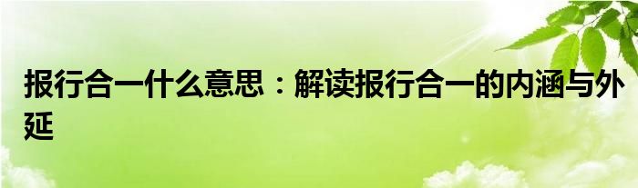 报行合一什么意思：解读报行合一的内涵与外延