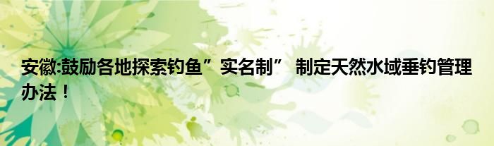 安徽:鼓励各地探索钓鱼”实名制” 制定天然水域垂钓管理办法！