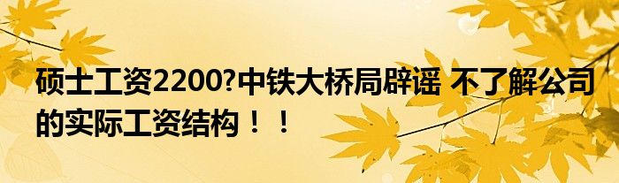 硕士工资2200?中铁大桥局辟谣 不了解公司的实际工资结构！！