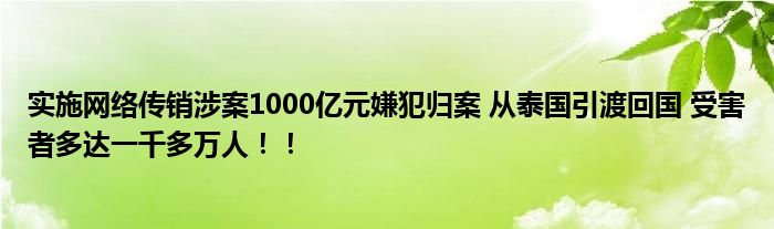 实施网络传销涉案1000亿元嫌犯归案 从泰国引渡回国 受害者多达一千多万人！！