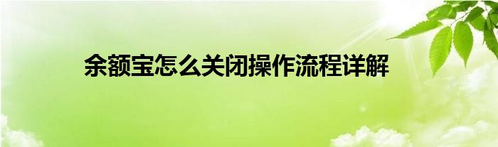 余额宝怎么关闭操作流程详解