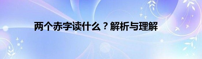 两个赤字读什么？解析与理解