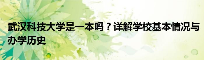 武汉科技大学是一本吗？详解学校基本情况与办学历史