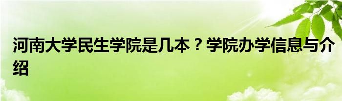 河南大学民生学院是几本？学院办学信息与介绍