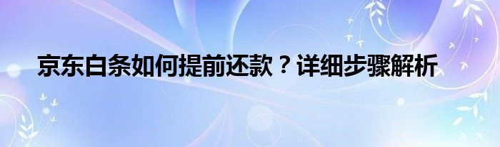 京东白条如何提前还款？详细步骤解析