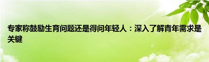 专家称鼓励生育问题还是得问年轻人：深入了解青年需求是关键