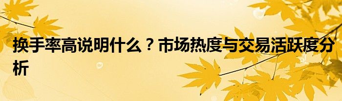 换手率高说明什么？市场热度与交易活跃度分析