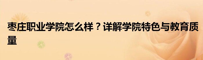 枣庄职业学院怎么样？详解学院特色与教育质量