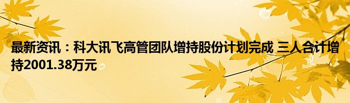 最新资讯：科大讯飞高管团队增持股份计划完成 三人合计增持2001.38万元