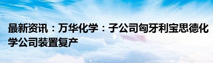 最新资讯：万华化学：子公司匈牙利宝思德化学公司装置复产