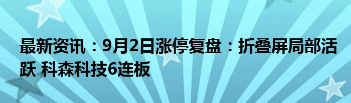 最新资讯：9月2日涨停复盘：折叠屏局部活跃 科森科技6连板