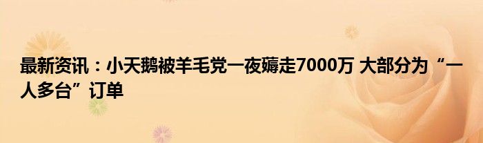 最新资讯：小天鹅被羊毛党一夜薅走7000万 大部分为“一人多台”订单