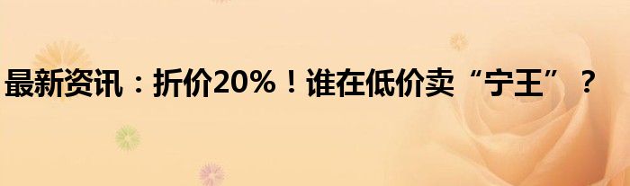 最新资讯：折价20%！谁在低价卖“宁王”？