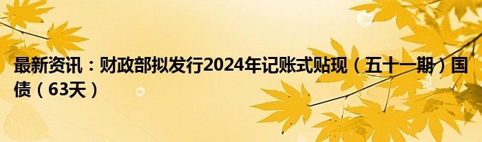 最新资讯：财政部拟发行2024年记账式贴现（五十一期）国债（63天）