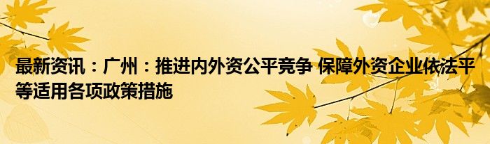 最新资讯：广州：推进内外资公平竞争 保障外资企业依法平等适用各项政策措施