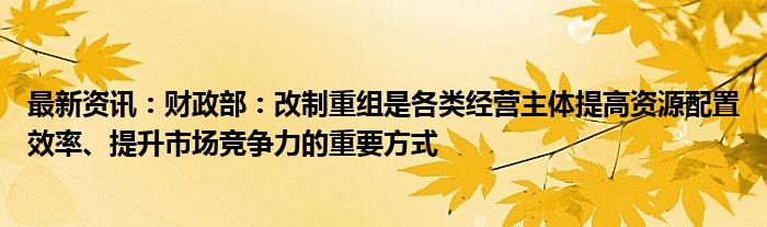 最新资讯：财政部：改制重组是各类经营主体提高资源配置效率、提升市场竞争力的重要方式