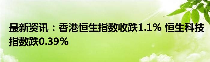 最新资讯：香港恒生指数收跌1.1% 恒生科技指数跌0.39%