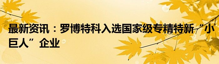 最新资讯：罗博特科入选国家级专精特新“小巨人”企业