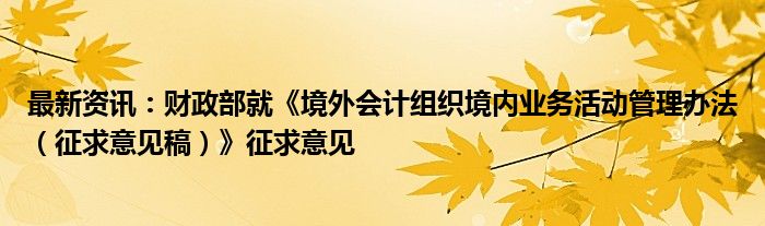 最新资讯：财政部就《境外会计组织境内业务活动管理办法（征求意见稿）》征求意见