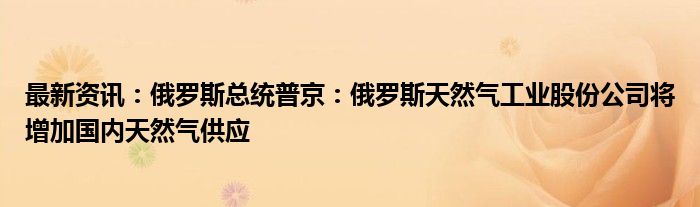 最新资讯：俄罗斯总统普京：俄罗斯天然气工业股份公司将增加国内天然气供应