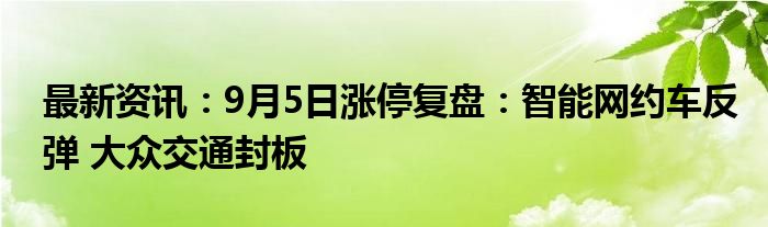 最新资讯：9月5日涨停复盘：智能网约车反弹 大众交通封板