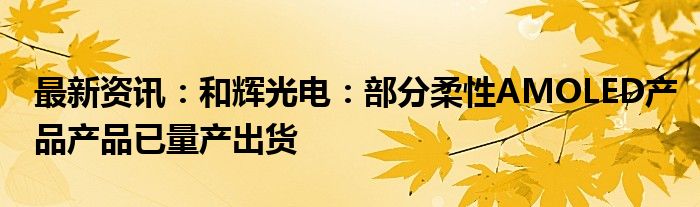 最新资讯：和辉光电：部分柔性AMOLED产品产品已量产出货