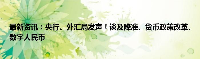 最新资讯：央行、外汇局发声！谈及降准、货币政策改革、数字人民币