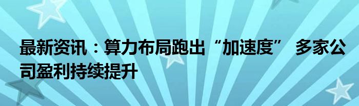 最新资讯：算力布局跑出“加速度” 多家公司盈利持续提升