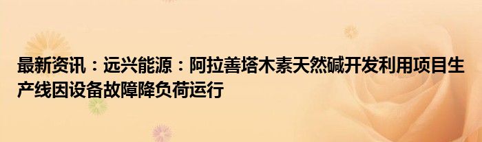 最新资讯：远兴能源：阿拉善塔木素天然碱开发利用项目生产线因设备故障降负荷运行