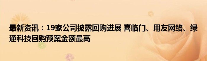 最新资讯：19家公司披露回购进展 喜临门、用友网络、绿通科技回购预案金额最高