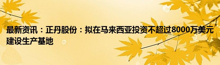 最新资讯：正丹股份：拟在马来西亚投资不超过8000万美元建设生产基地