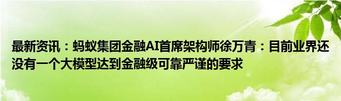 最新资讯：蚂蚁集团金融AI首席架构师徐万青：目前业界还没有一个大模型达到金融级可靠严谨的要求