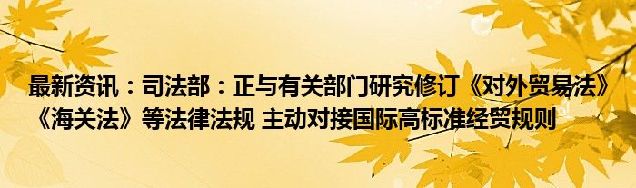 最新资讯：司法部：正与有关部门研究修订《对外贸易法》《海关法》等法律法规 主动对接国际高标准经贸规则