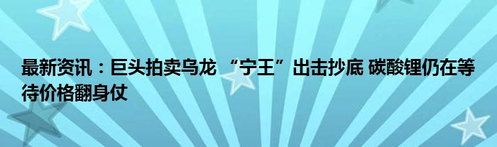 最新资讯：巨头拍卖乌龙 “宁王”出击抄底 碳酸锂仍在等待价格翻身仗