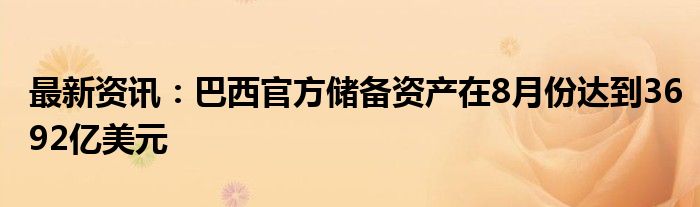 最新资讯：巴西官方储备资产在8月份达到3692亿美元