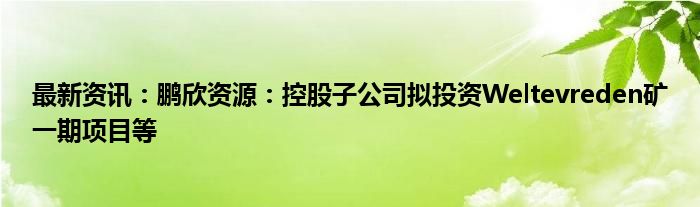 最新资讯：鹏欣资源：控股子公司拟投资Weltevreden矿一期项目等