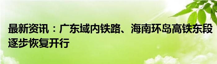 最新资讯：广东域内铁路、海南环岛高铁东段逐步恢复开行