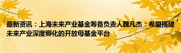 最新资讯：上海未来产业基金筹备负责人魏凡杰：希望搭建未来产业深度孵化的开放母基金平台