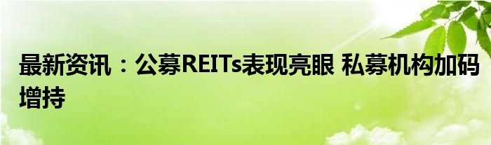 最新资讯：公募REITs表现亮眼 私募机构加码增持