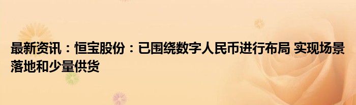 最新资讯：恒宝股份：已围绕数字人民币进行布局 实现场景落地和少量供货