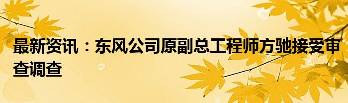 最新资讯：东风公司原副总工程师方驰接受审查调查